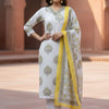 Dhiyona IE Ethnic Motifs Printed Regular Pure Cotton Straight Kurta With Trousers & Dupatta