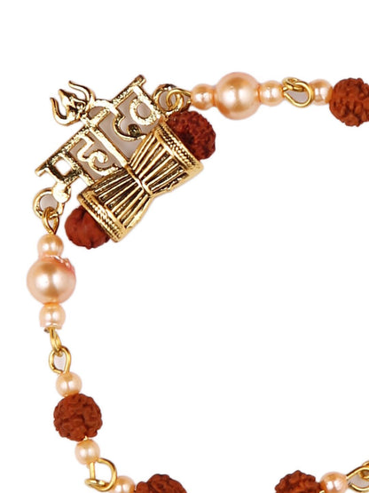 Anouk Brown Rudraksh & Pearl Beaded Bracelet Rakhi With Roli Chawal With Greeting Card