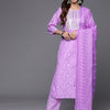 Dhiyona VR Women's Lavender Floral Printed Embroidered Kurta Paired With Bottom And Dupatta