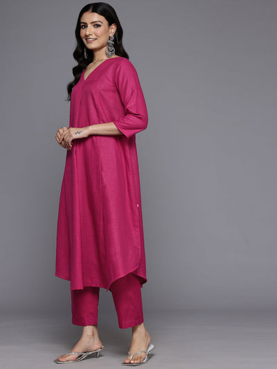 Indyancart VR Women's Magenta Solid A-Line Kurta Paired With Tonal Bottom