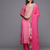 Dhiyona VR Women's Pink Bandhani Printed Straight Kurta Paired With Tonal Bottom And Dupatta