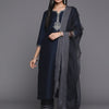 Dhiyona VR Women's Blue Embroidered Kurta With Contrast Bottom And Dupatta