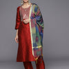 Dhiyona VR Women's Round Neck Yoke Embroidered Straight Kurta Paired With Tonal Bottom And Printed Dupatta