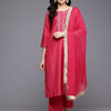 Dhiyona VR Women's Fuchsia Thread And Zari Embroidered Sequins Embellished Kurta Set With Dupatta