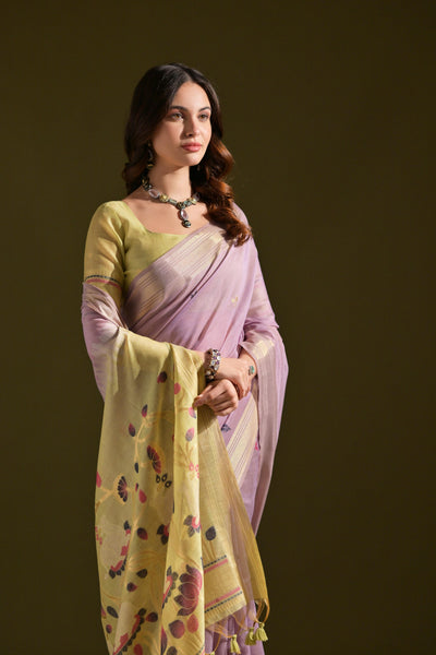 Indyancart GR Women's Siara Lavender Muga Cotton Saree