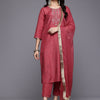 Dhiyona VR Women's Maroon Thread And Zari Embroidered Sequins Embellished Kurta Set With Dupatta