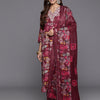 Dhiyona VR Women's Maroon Floral Printed Embroidered Kurta Paired With Bottom And Dupatta
