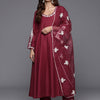 Dhiyona VR Women's Thread Embroidered Round Neck With Full Sleeve Anarkali Kurta Paied With Tonal Bottom And Dupatta