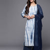 Dhiyona VR Women's Straight Kurta With Round Neck Paired With Blue Solid Palazzo And Blue Solid Dupatta