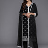 Dhiyona VR Women's Black Thread Embroidered Straight Kurta With Bottom And Dupatta