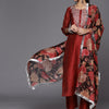 Dhiyona VR Women's Red Embroidered Kurta With Tonal Trouser And Printed Dupattta