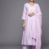 Dhiyona VR Women's Lavender Embroidered A-Line Empire Kurta Paired With Tonal Bottom And Tonal Embroidered Dupatta