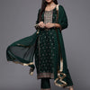 Dhiyona VR Women's Green Embroidered Kurta Paired With Tonal Bottom And Dupatta