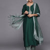 Dhiyona VR Women's Green Embroidered Kurta With Contrast Bottom And Dupatta
