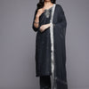 Dhiyona VR Women's Grey Silk Thread And Zari Embroidered , Sequins Embellished Kurta Paired With Bottom And Dupatta