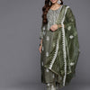 Dhiyona VR Women's Olive Embroidered Kurta Paired With Tonal Trouser And Dupatta