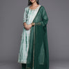 Dhiyona VR Women's Straight Kurta With Round Neck Paired With Green Solid Palazzo And Green Solid Dupatta