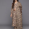 Dhiyona VR Women's Brown Floral Printed Kurta Paired With Bottom & Dupatta