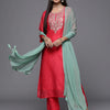 Dhiyona VR Women's Pink Embroidered Kurta Paired With Straight Tonal Bottom And Contrast Dupatta