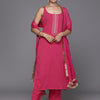 Dhiyona VR Women's Pink Round Neck, Spaghetti Strap Style Straight Kurta Paired With Tonal Bottom And Dupatta