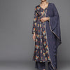 Dhiyona VR Women's Violet Sequin Embellished V-Neck A-Line Kurta Paired With Tonal Bottom Amd Dupatta