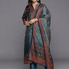 Dhiyona VR Women's Patola Printed, Teal & Beige Mandrin Collar ,Straight Kurta With Solid Bottom And Printed Dupatta