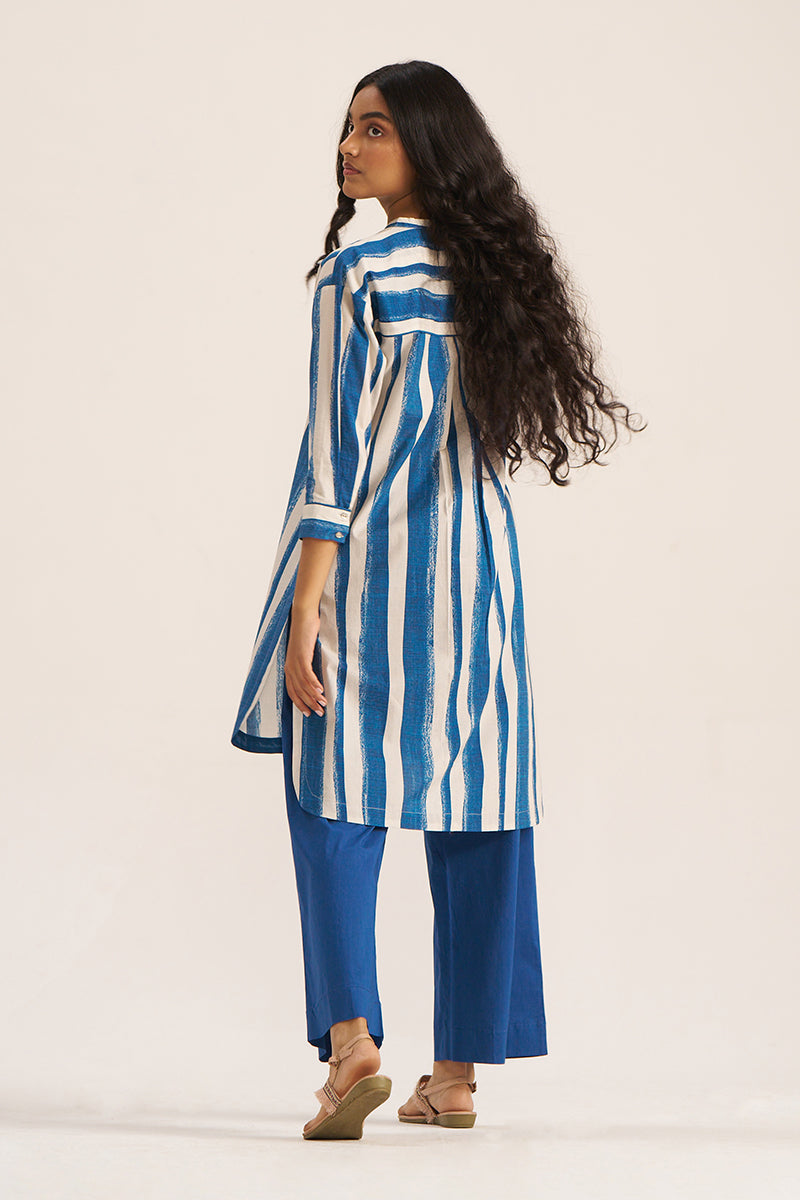 Women's Blue and Cream Stripe Print Co-ord Set