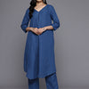 Dhiyona VR Women's Blue Solid A-Line Kurta Paired With Tonal Bottom