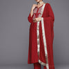 Dhiyona VR Women's Red Three Quarter Sleeve Straight Kurta Set With Dupatta