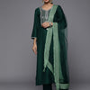 Dhiyona VR Women's Green Embroidered Kurta Paired With Tonal Trouser And Dupatta