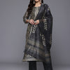 Dhiyona VR Women's Grey Floral Printed Round Neck Straight Kurta Paired With Bottom And Printed Dupatta
