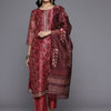 Dhiyona VR Women's Maroon Floral Printed Kurta, Round Neck Straight Kurta Paired With Tonal Bottom And Printed Dupatta