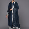 Dhiyona VR Women's Navy Blue Embroidered Straight Kurta Paired With Tonal Bottom And Dotted Dupatta With Four Sided Fringes
