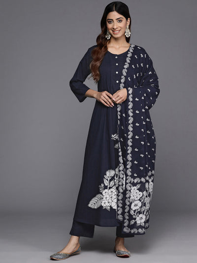 Indyancart VR Women's Blue Floral Printed Kurta With Bottom And Dupatta