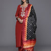 Dhiyona VR Women's Rust Zari Kurta With Solid Trouser And Dupatta Set