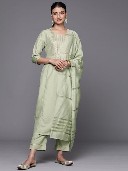 Indyancart VA Women's Embroidered Sequinned Kurta with Trousers & With Dupatta
