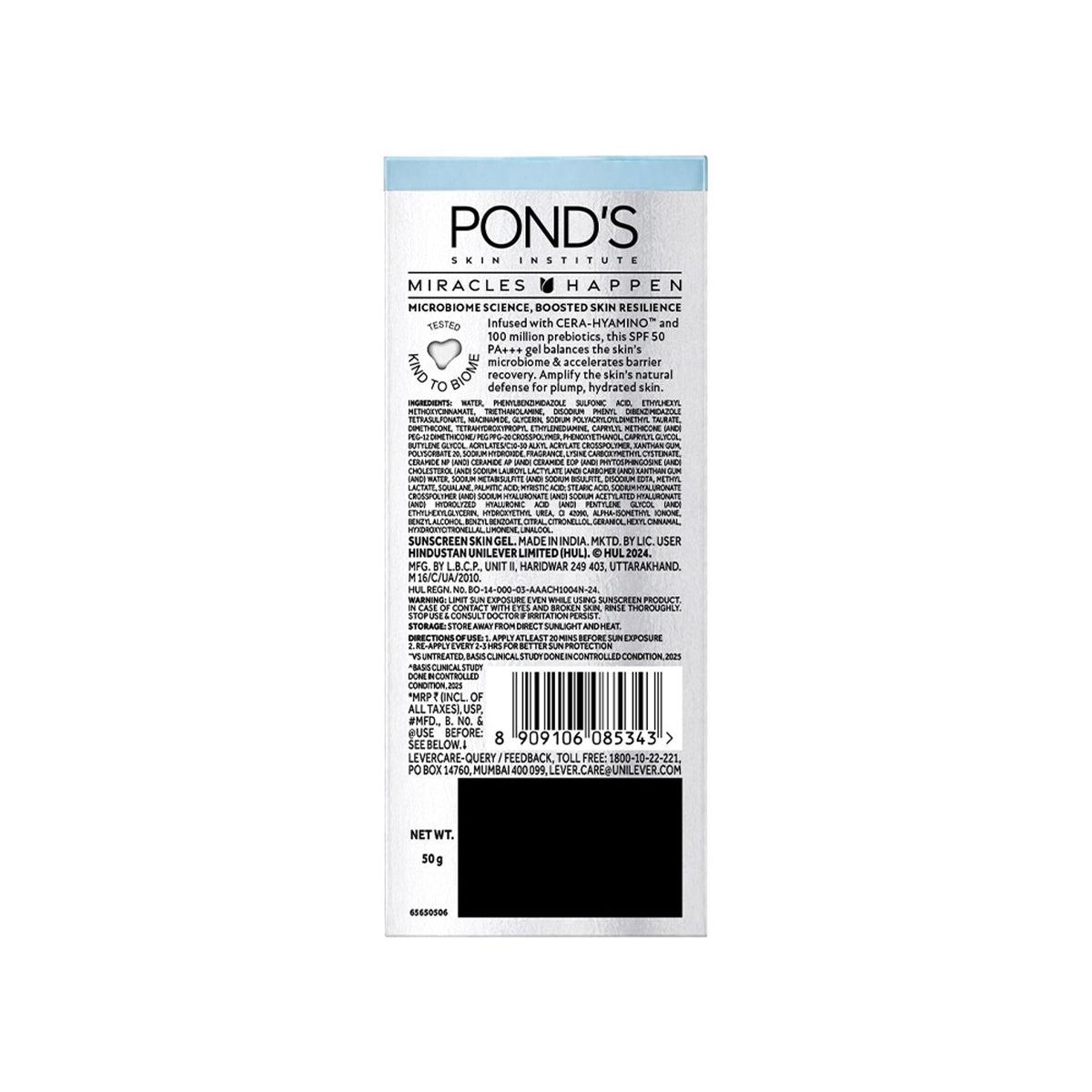 Ponds Biome Miracle UV Invisigel Moisturiser 100HR Hydration With SPF50 PA+++