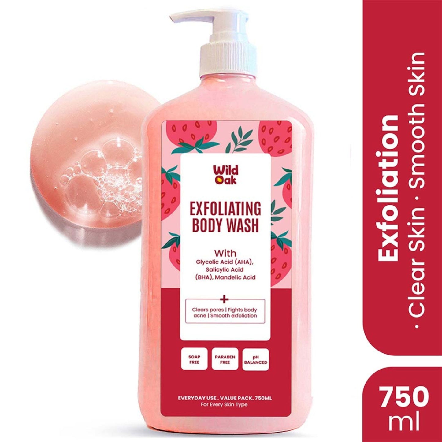 Wild Oak Exfoliating Body Acne, Smooths Bumps & Strawberry Skin Body Wash