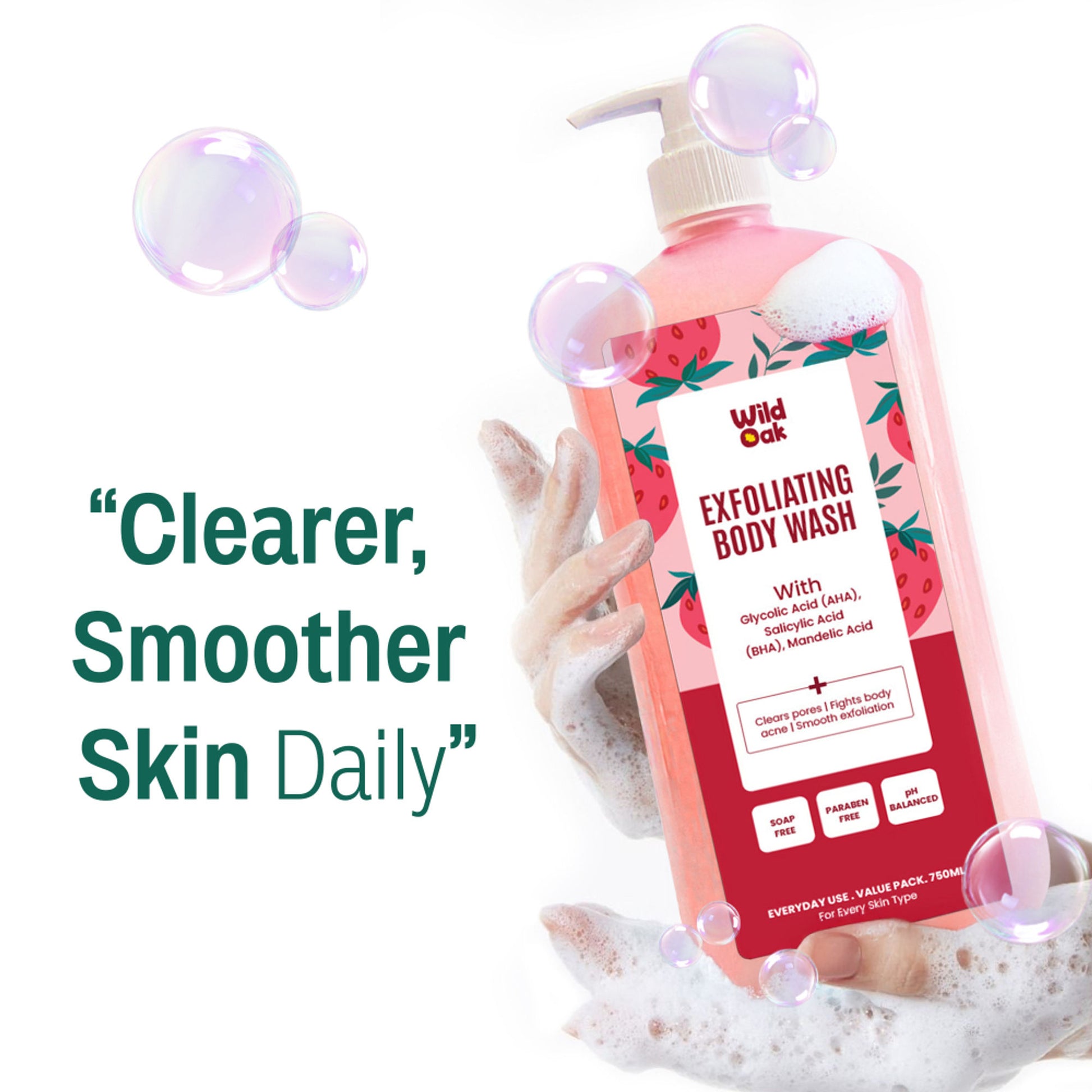 Wild Oak Exfoliating Body Acne, Smooths Bumps & Strawberry Skin Body Wash