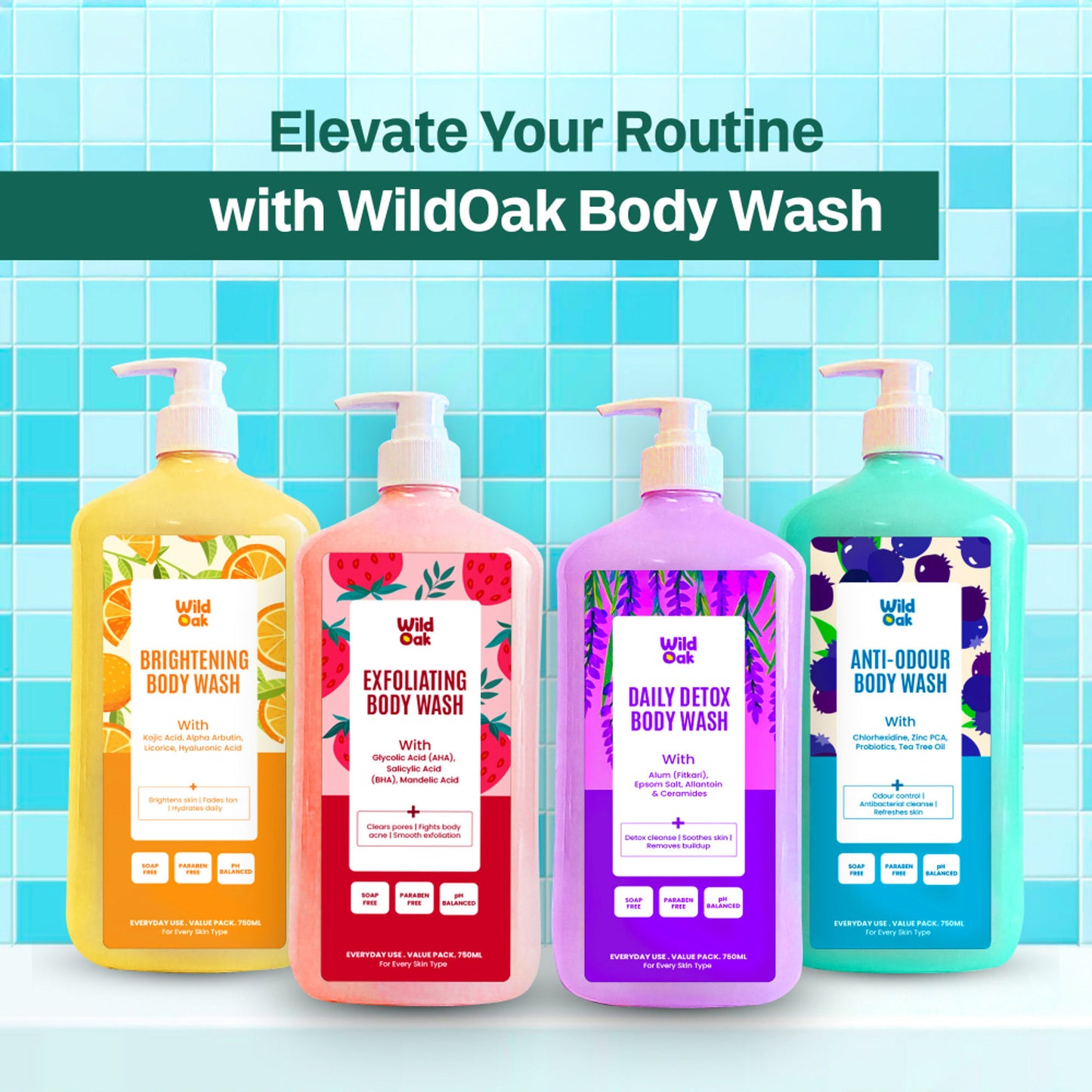 Wild Oak Exfoliating Body Acne, Smooths Bumps & Strawberry Skin Body Wash