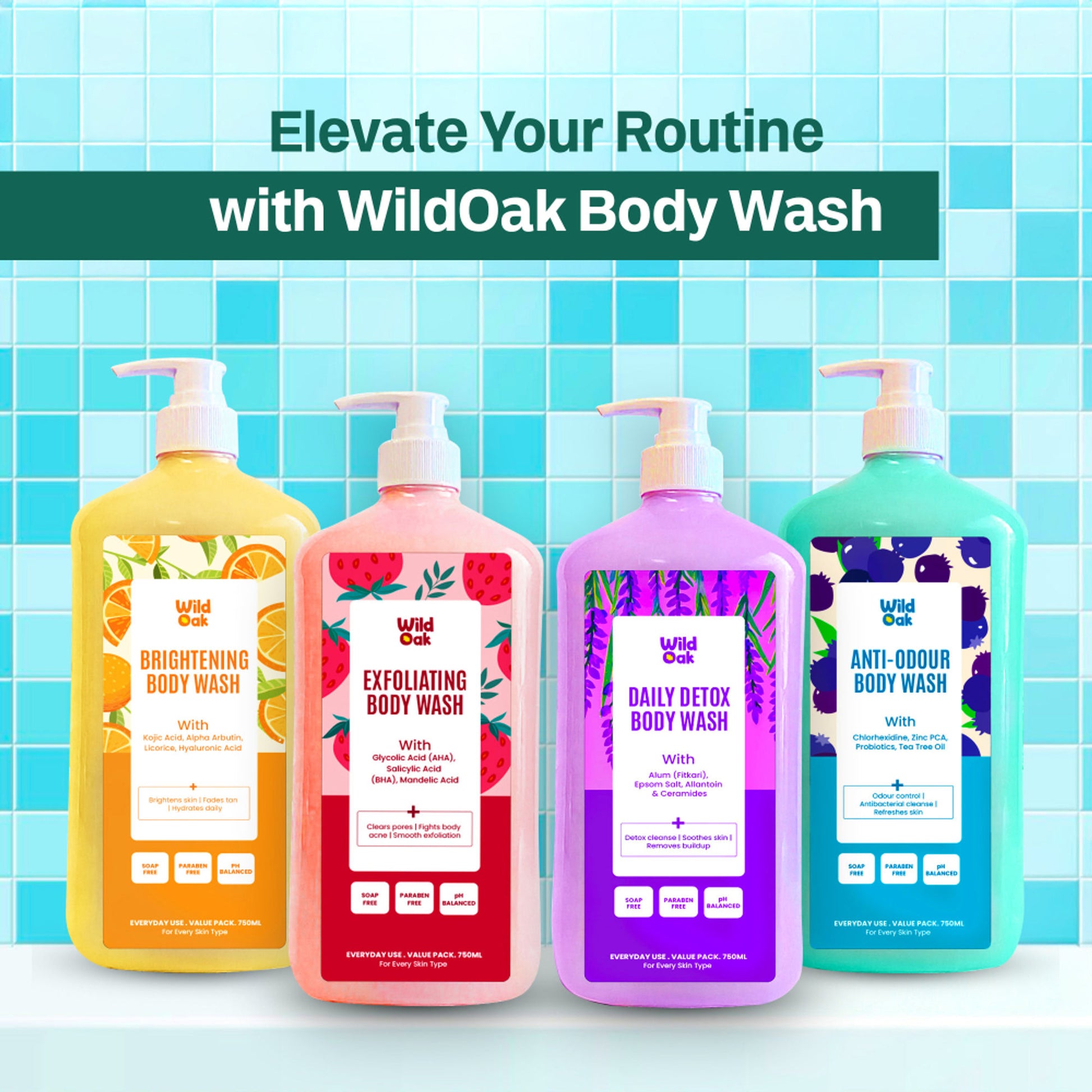 Wild Oak Exfoliating Body Acne, Smooths Bumps & Strawberry Skin Body Wash