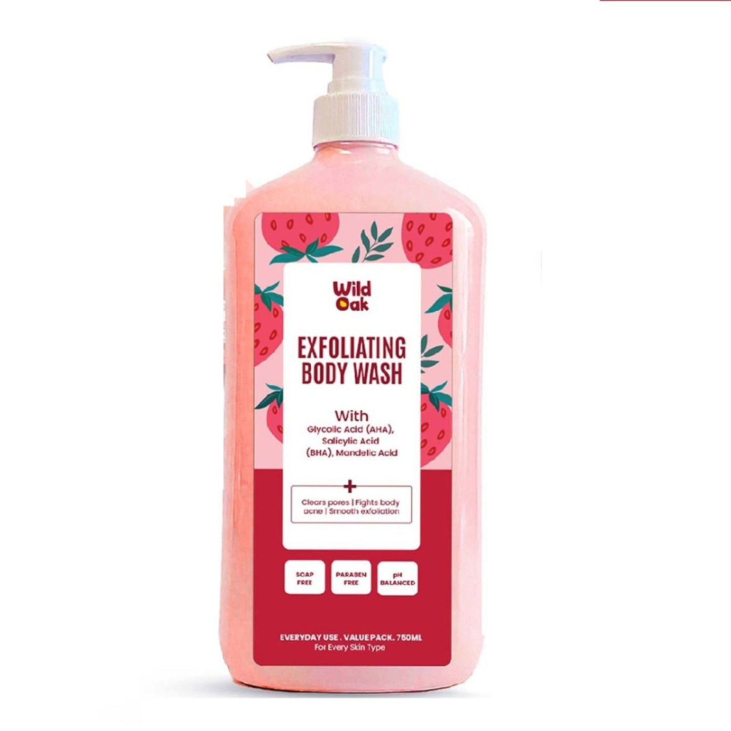 Wild Oak Exfoliating Body Acne, Smooths Bumps & Strawberry Skin Body Wash