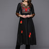 Dhiyona IE Women Floral Embroidered Regular Thread Work Liva Kurta with Trousers