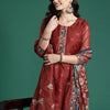 Indyancart IE Ethnic Motifs Embroidered Thread Work Chanderi Silk Kurta With Trousers & Dupatta