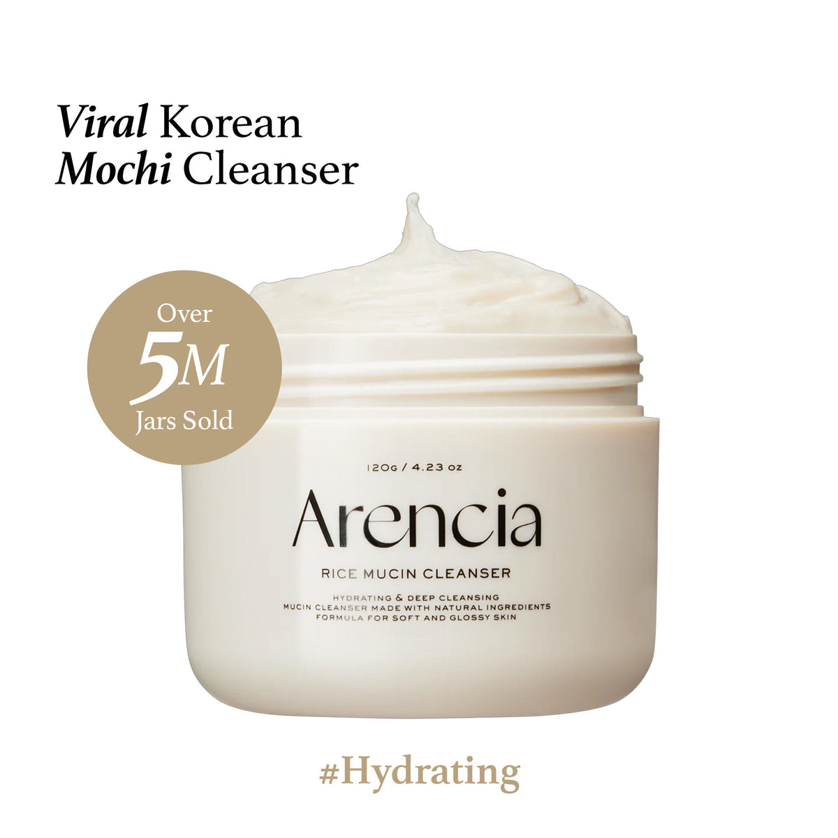 Arencia Rice Mucin Cleanser bottle with label, showing a clear, gentle facial cleanser with rice mucin for skincare.