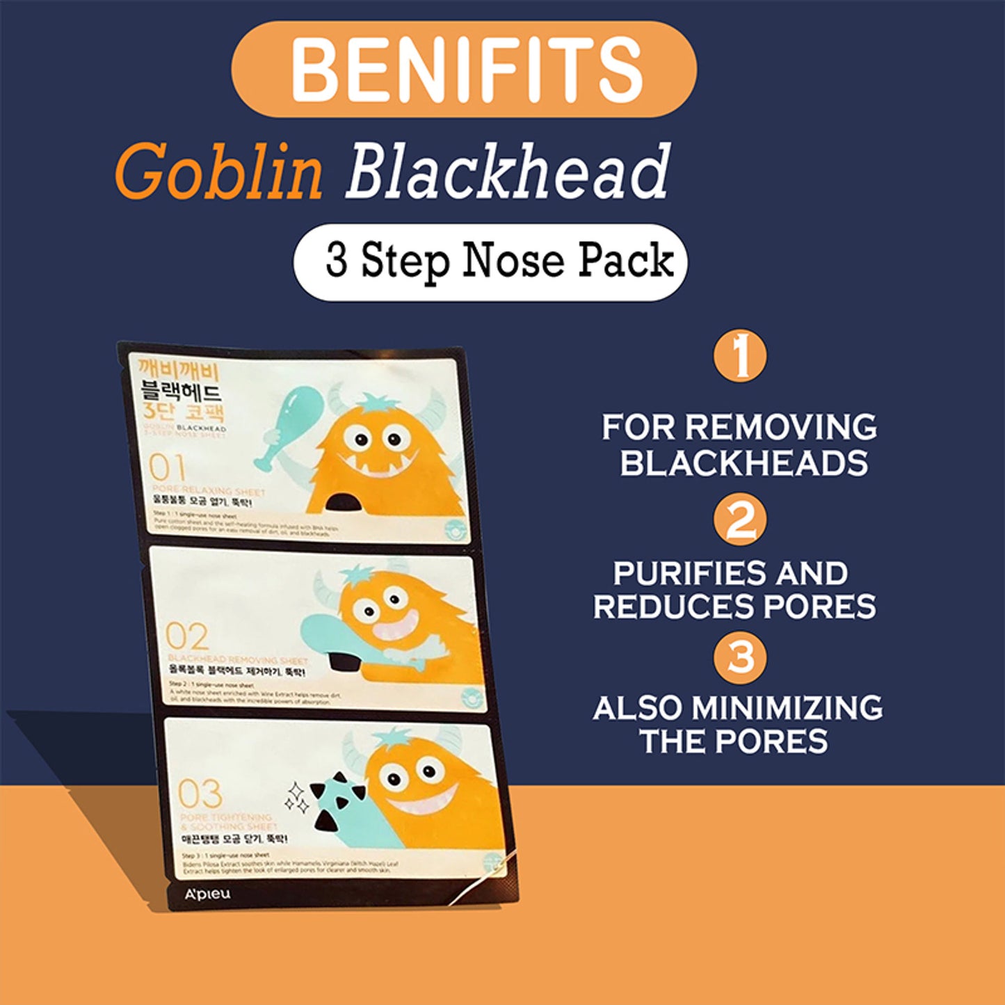 Apieu Goblin Blackhead 3-step Nose Pack