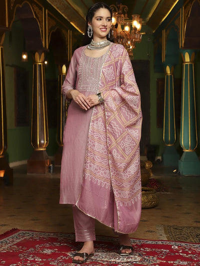 Indyancart SN Women's Embroidered Straight Kurta With Trouser & Dupatta Set