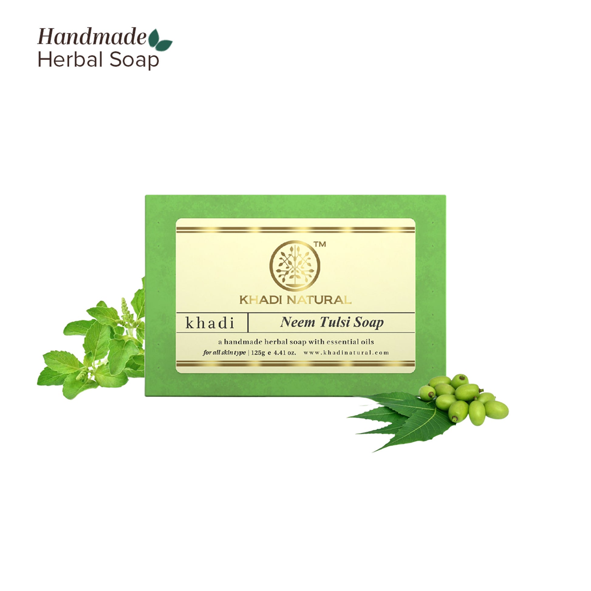 Khadi Natural Neem-Tulsi Soap Cleanses, Tones & Moisturises