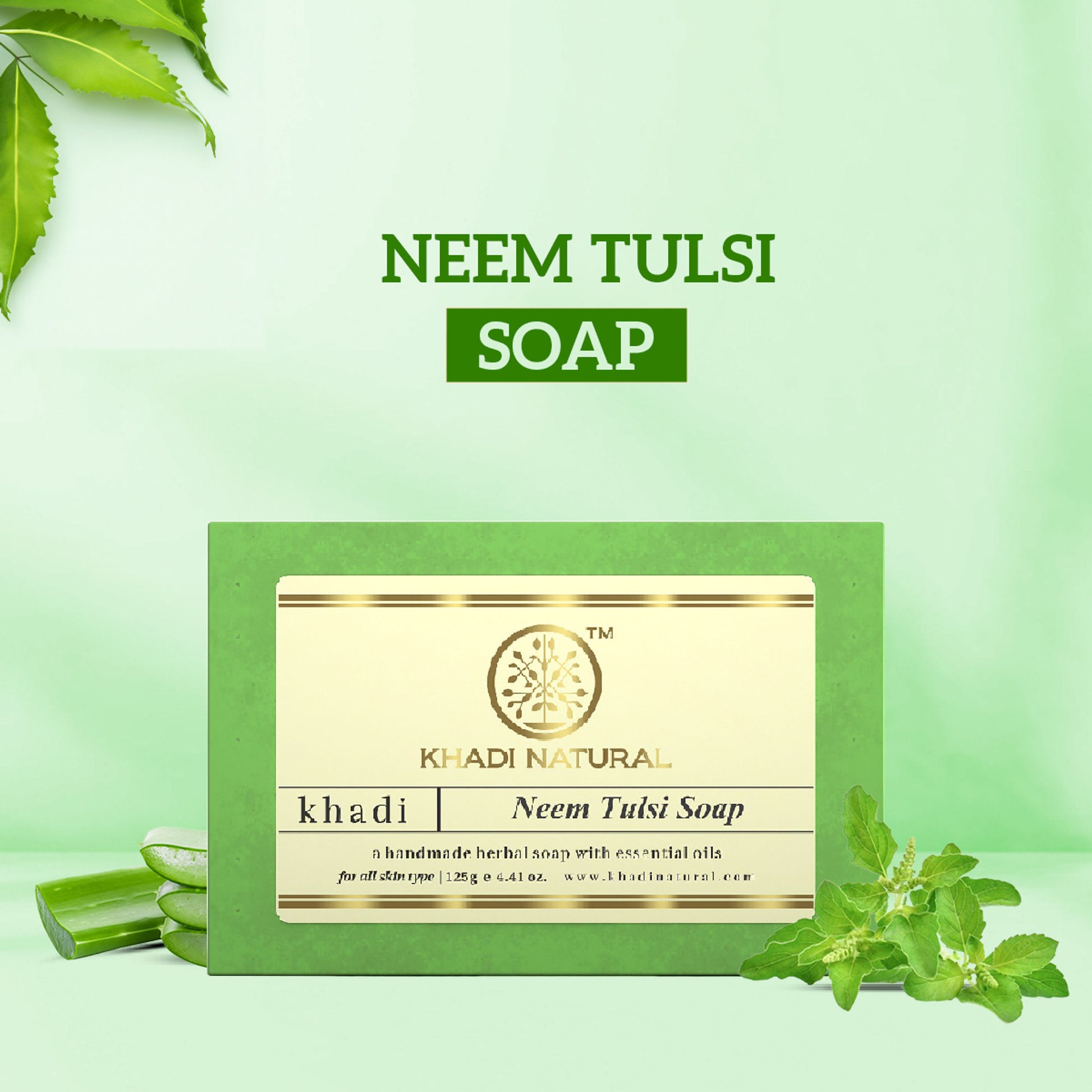 Khadi Natural Neem-Tulsi Soap Cleanses, Tones & Moisturises