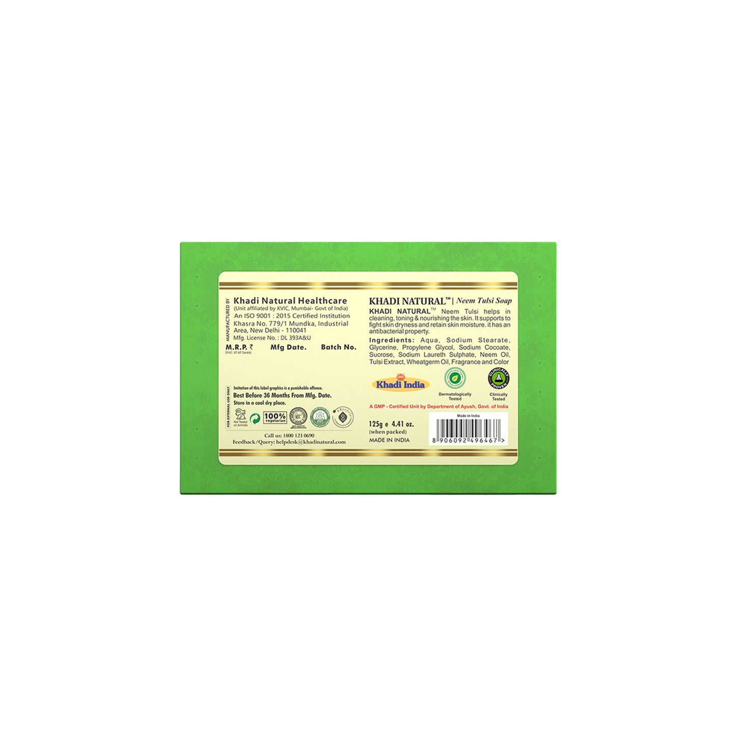 Khadi Natural Neem-Tulsi Soap Cleanses, Tones & Moisturises